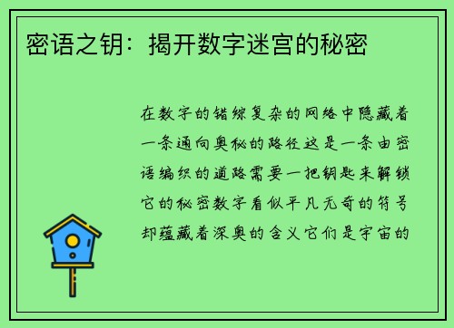 密语之钥：揭开数字迷宫的秘密