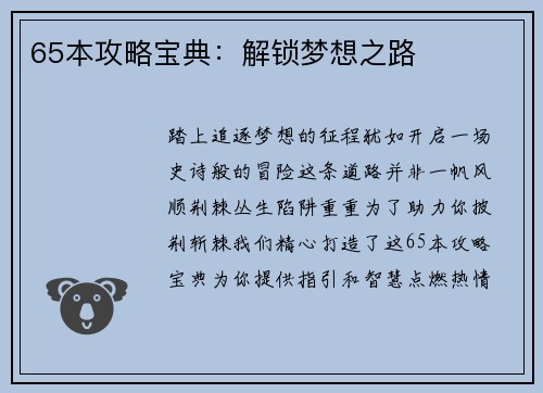 65本攻略宝典：解锁梦想之路